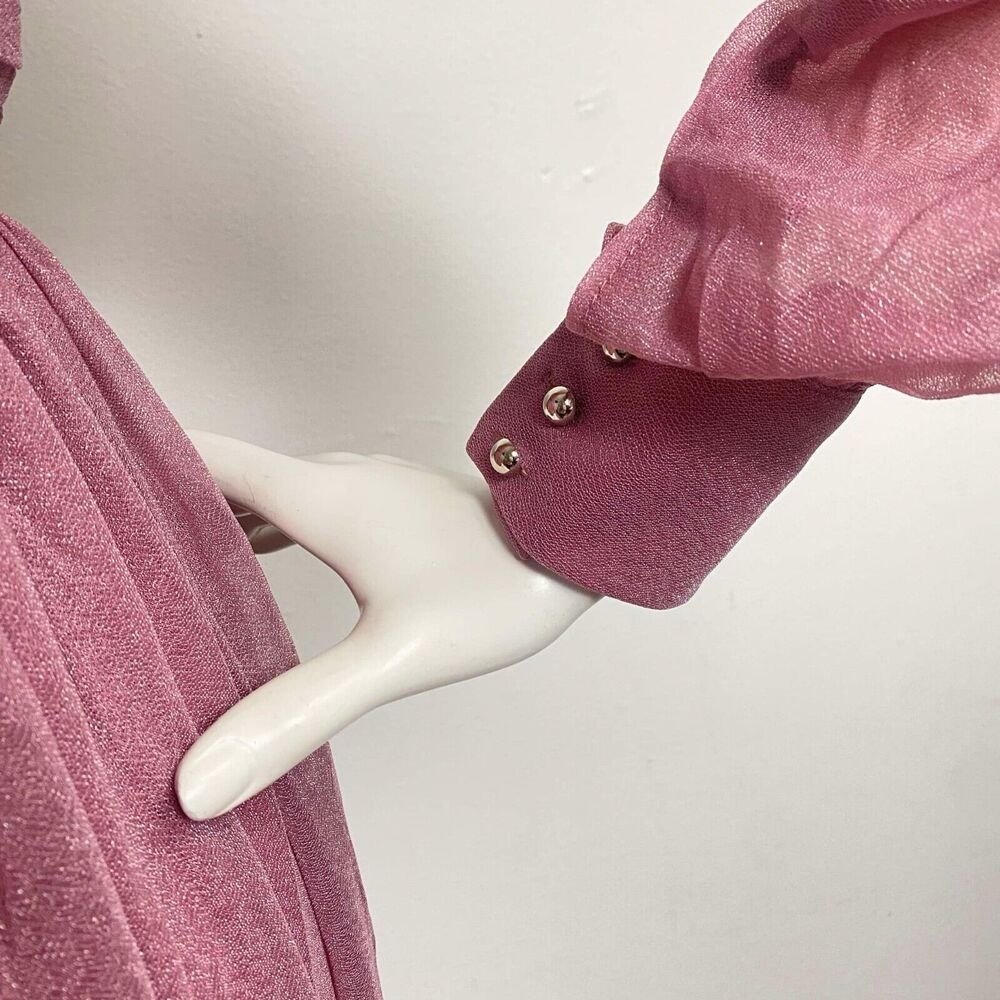 Faeriesty Dusty Rose VNeck Shear Long Sleeve Bridesmaid Dress Ruched A-line Sz S - Picture 11 of 12